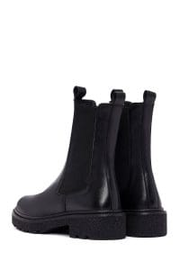 بوت چلسی زنانه چرم مشکی ضخیم دری مد