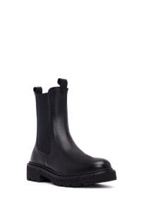 بوت چلسی زنانه چرم مشکی ضخیم دری مد