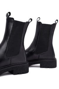 بوت چلسی زنانه چرم مشکی ضخیم دری مد