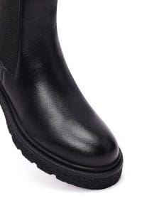 بوت چلسی زنانه چرم مشکی ضخیم دری مد