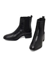 بوت چلسی زنانه چرم مشکی طرح کروکو پاشنه‌ضخیم کوتاه دری مد