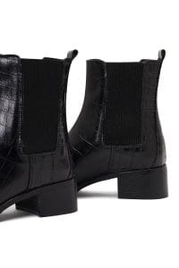 بوت چلسی زنانه چرم مشکی طرح کروکو پاشنه‌ضخیم کوتاه دری مد