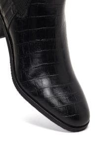 بوت چلسی زنانه چرم مشکی طرح کروکو پاشنه‌ضخیم کوتاه دری مد