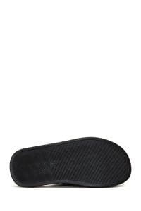 دمپایی زنانه چرمی مشکی با جزئیات سگک دری مد