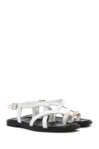 صندل زنانه سفید چرم بنددار دری مد