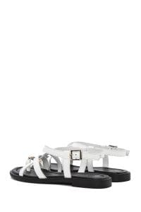 صندل زنانه سفید چرم بنددار دری مد