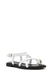 صندل زنانه سفید چرم بنددار دری مد