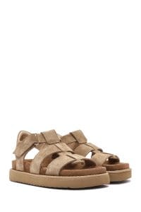 صندل زنانه قهوه‌ای کفی ضخیم جیر دری مد