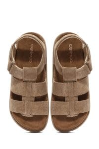 صندل زنانه قهوه‌ای کفی ضخیم جیر دری مد