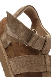 صندل زنانه قهوه‌ای کفی ضخیم جیر دری مد