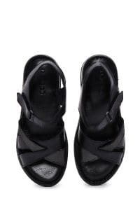 صندل زنانه مشکی بندی چرمی راحتی دری مد