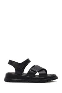 صندل زنانه مشکی چرم تخت بندی دری مد