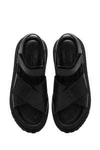 صندل زنانه مشکی چرم تخت بندی دری مد