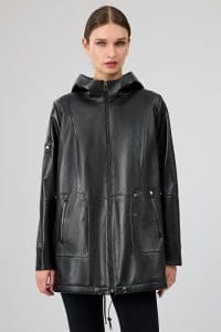 پالتو چرمی زنانه مشکی کلاه دار Cindy دری مد