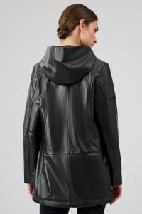 پالتو چرمی زنانه مشکی کلاه دار Cindy دری مد