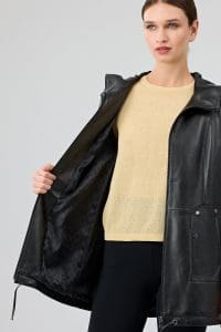 پالتو چرمی زنانه مشکی کلاه دار Cindy دری مد