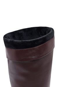 چکمه زنانه زرشکی چرمی پاشنه ضخیم دری مد