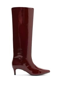 چکمه زنانه زرشکی چرمی کوتاه پاشنه باریک دری مد