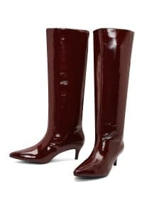 چکمه زنانه زرشکی چرمی کوتاه پاشنه باریک دری مد