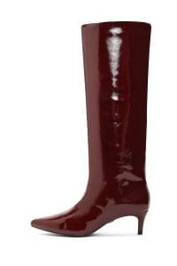 چکمه زنانه زرشکی چرمی کوتاه پاشنه باریک دری مد