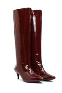 چکمه زنانه زرشکی چرمی کوتاه پاشنه باریک دری مد