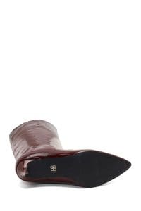 چکمه زنانه زرشکی چرمی کوتاه پاشنه باریک دری مد