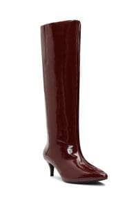 چکمه زنانه زرشکی چرمی کوتاه پاشنه باریک دری مد