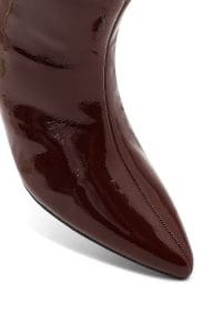 چکمه زنانه زرشکی چرمی کوتاه پاشنه باریک دری مد