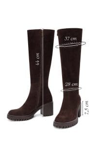 چکمه زنانه قهوه‌ای چرمی زیپ‌دار پاشنه ضخیم دری مد