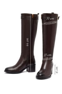 چکمه زنانه قهوه‌ای چرمی زیپ‌دار پاشنه ضخیم دری مد