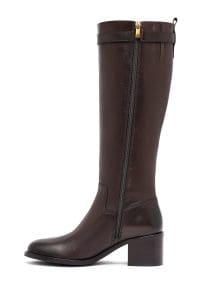 چکمه زنانه قهوه‌ای چرمی زیپ‌دار پاشنه ضخیم دری مد