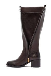 چکمه زنانه قهوه‌ای چرمی زیپ‌دار پاشنه ضخیم دری مد