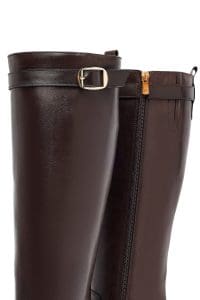 چکمه زنانه قهوه‌ای چرمی زیپ‌دار پاشنه ضخیم دری مد