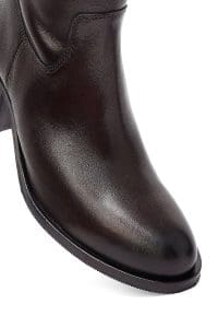 چکمه زنانه قهوه‌ای چرمی زیپ‌دار پاشنه ضخیم دری مد