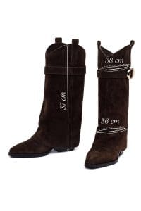 چکمه زنانه قهوه‌ای چرمی پاشنه ضخیم دری مد