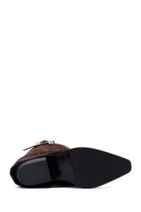 چکمه زنانه قهوه‌ای چرمی پاشنه ضخیم دری مد