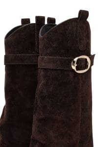 چکمه زنانه قهوه‌ای چرمی پاشنه ضخیم دری مد