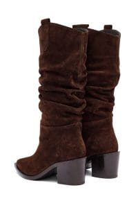 چکمه زنانه قهوه‌ای چرمی پاشنه ضخیم کابوی دری مد