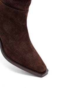 چکمه زنانه قهوه‌ای چرمی پاشنه ضخیم کابوی دری مد