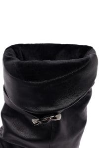 چکمه زنانه مشکی چرمی بنددار پاشنه ضخیم دری مد