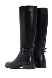 چکمه زنانه مشکی چرمی زیپ‌دار با تکه بند دری مد