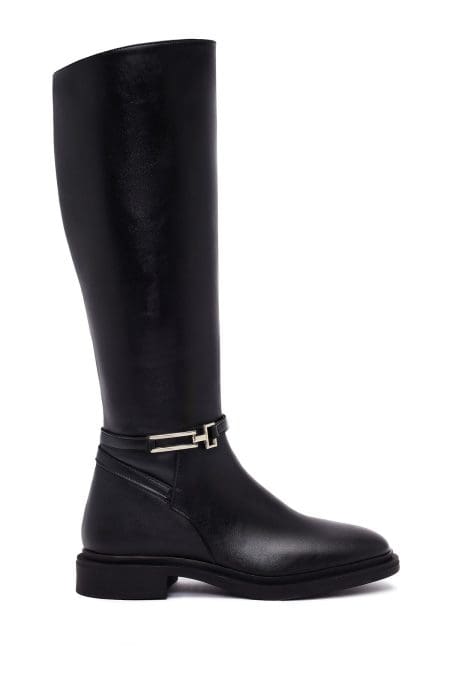 چکمه زنانه مشکی چرمی زیپ‌دار دری مد