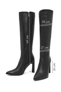 چکمه زنانه مشکی چرمی زیپ‌دار پاشنه باریک بلند دری مد