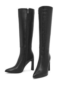 چکمه زنانه مشکی چرمی زیپ‌دار پاشنه باریک بلند دری مد