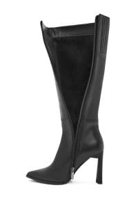 چکمه زنانه مشکی چرمی زیپ‌دار پاشنه باریک بلند دری مد