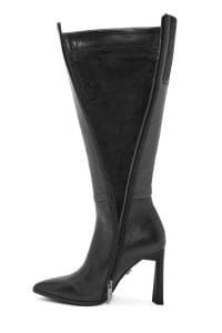 چکمه زنانه مشکی چرمی زیپ‌دار پاشنه باریک بلند دری مد