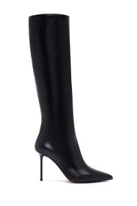 چکمه زنانه مشکی چرمی زیپ‌دار پاشنه باریک بلند دری مد