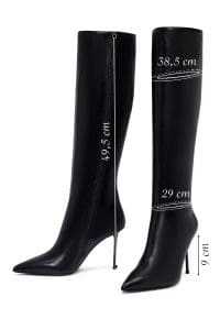 چکمه زنانه مشکی چرمی زیپ‌دار پاشنه باریک بلند دری مد