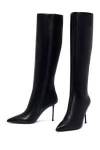 چکمه زنانه مشکی چرمی زیپ‌دار پاشنه باریک بلند دری مد