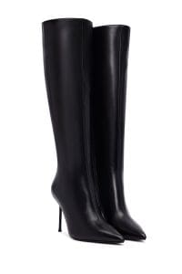 چکمه زنانه مشکی چرمی زیپ‌دار پاشنه باریک بلند دری مد